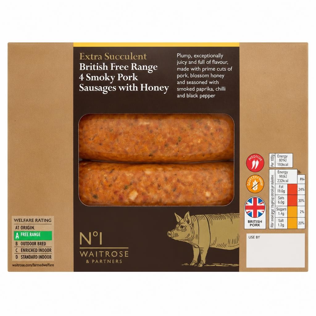 No.1 Free Range 4 Smoky Pork Sausages with Honey