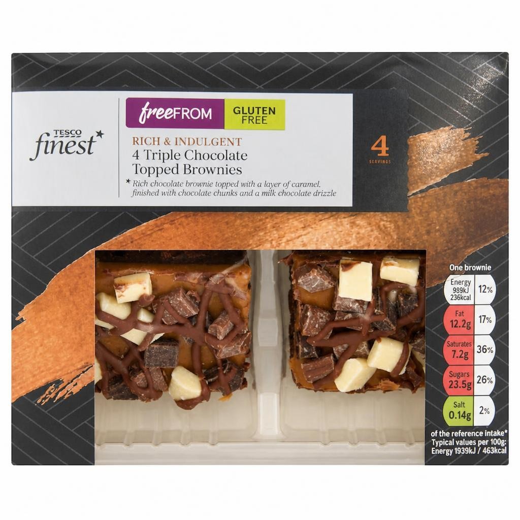Tesco Finest Free From Gluten Free 4 Triple Chocolate topped Brownies