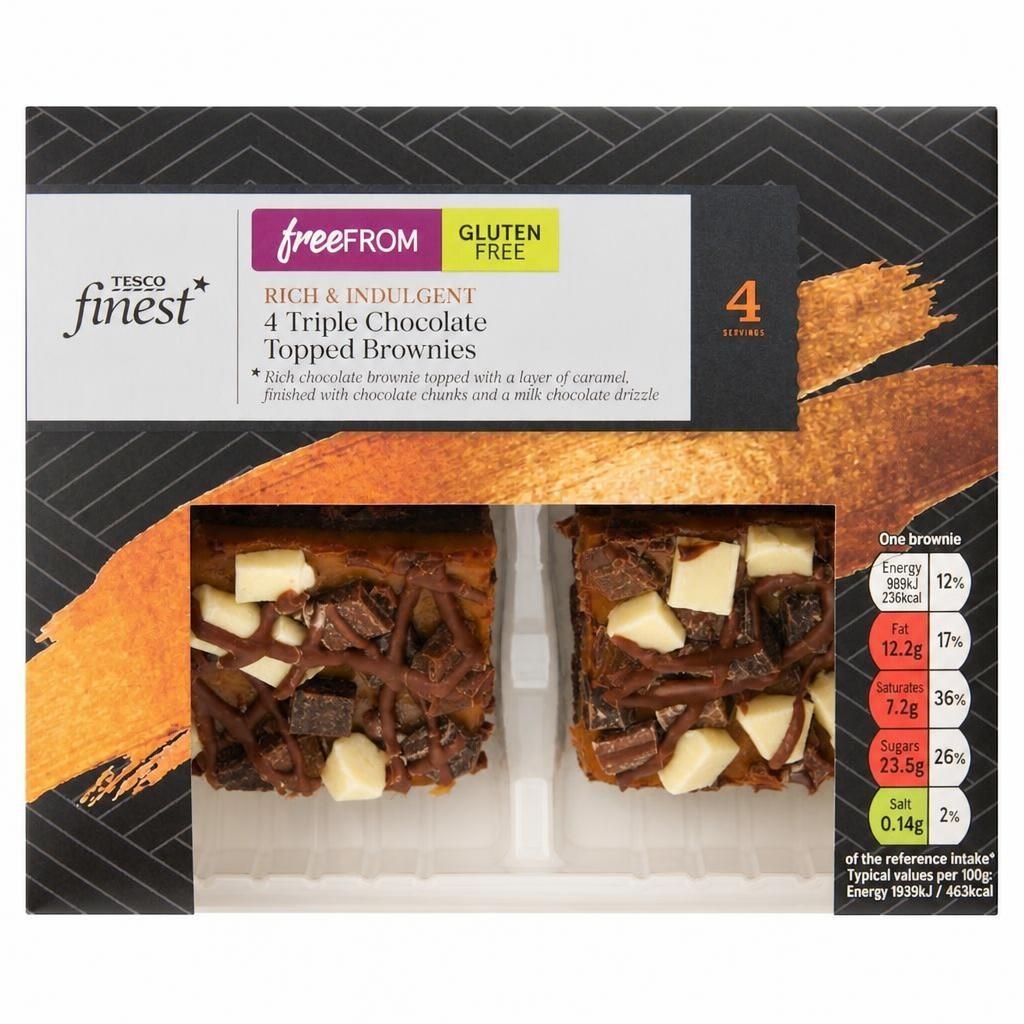Tesco Finest Free From Gluten Free 4 Triple Chocolate topped Brownies