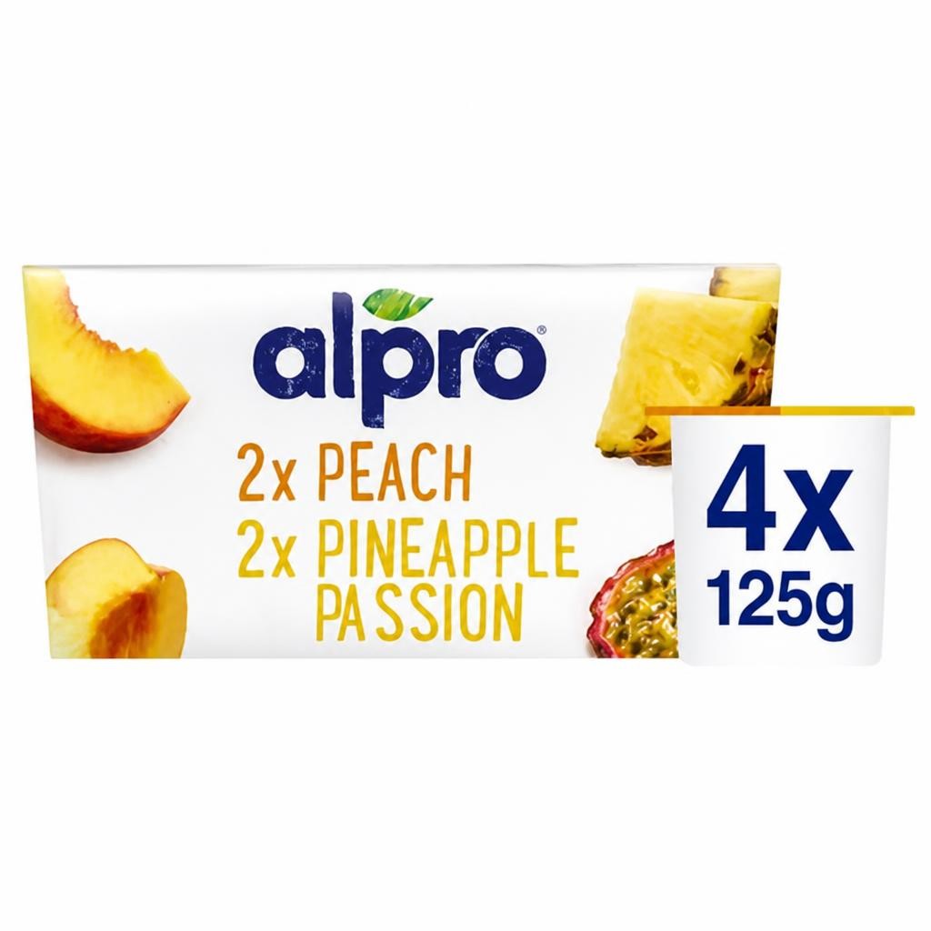 Alpro Peach & Pineapple-Passion Fruit Dairy Free Yoghurt Alternative 4x125g