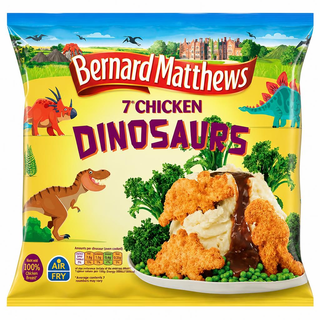 Bernard Matthews Chicken Dinosaurs – Crispy Frozen Chicken Pieces 350g, Fun Meals for Kids