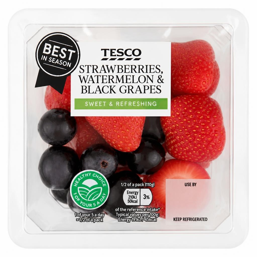 Tesco Watermelon Strawberry & Black Grape 220G