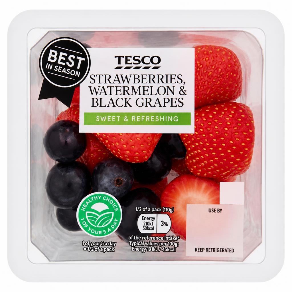 Tesco Watermelon Strawberry & Black Grape 220G