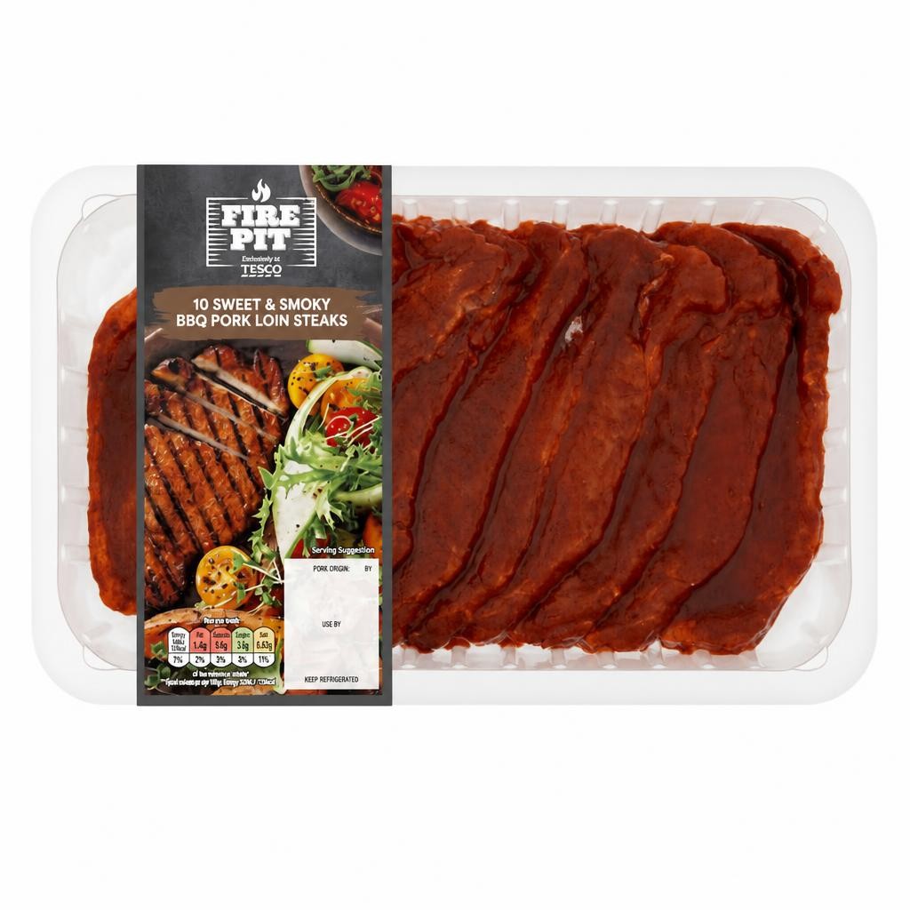 Tesco Fire Pit 10 Sweet & Smoky BBQ Pork Loin Steaks 1kg