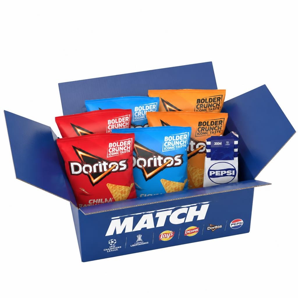 Doritos Champion's League Final Matchday Snack Box, Cool Original, Tangy Cheese & Chilli Heatwave, 6 x 180g bags & Pepsi Socks