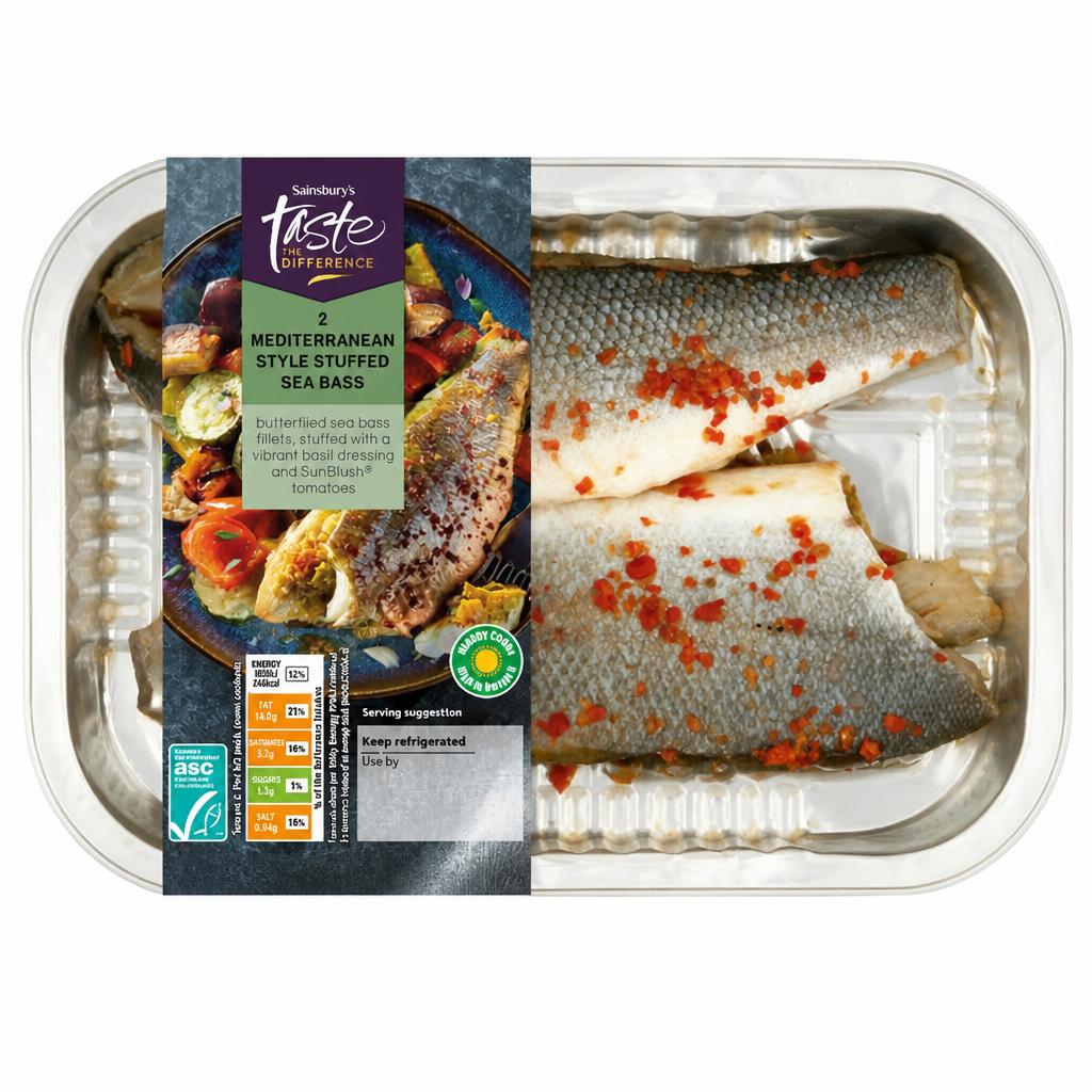 Sainsbury's 2 x Mediterranean Style Stuffed Sea Bass, Taste the Difference 291g