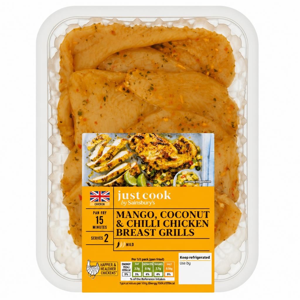 Sainsbury’s Just Cook 330g Mango, Coconut & chilli Chicken breast Grills
