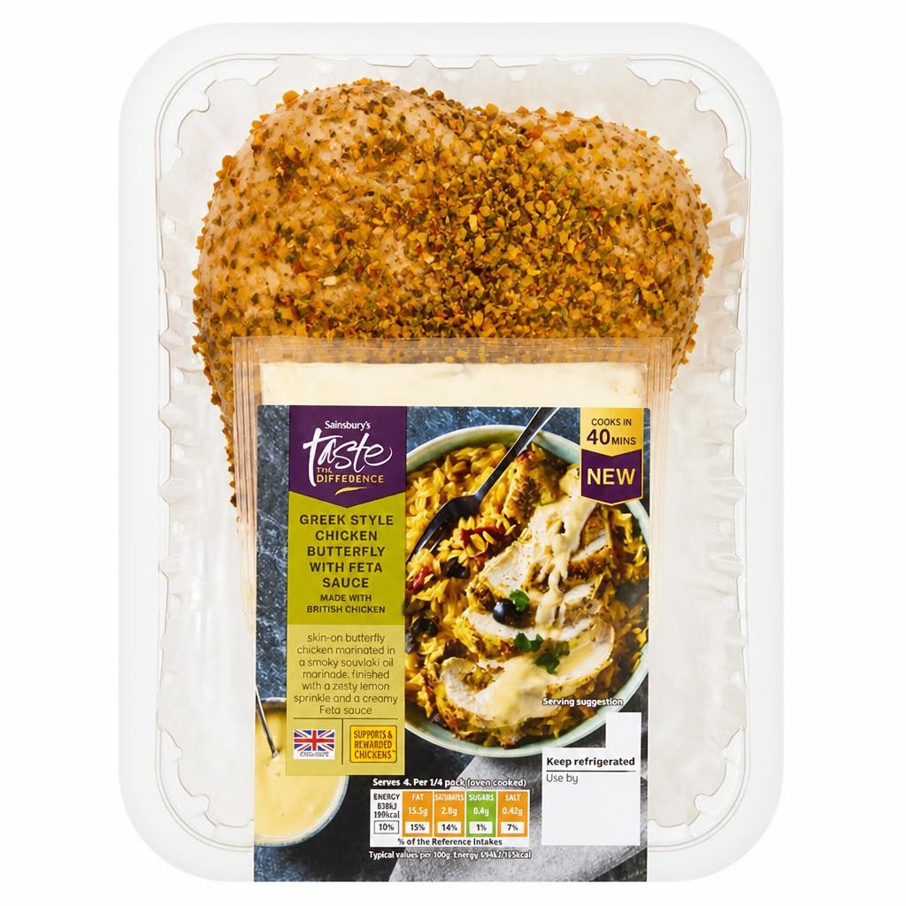 Sainsbury's Just Cook 550g Greek style Butterfly Chicken breast with Feta, Taste the Difference