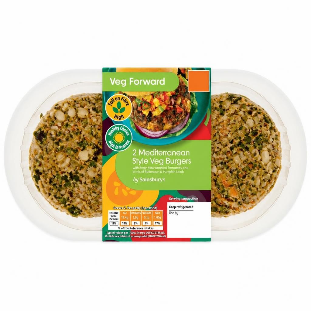Sainsbury's Veg Forward 2 Mediterranean Style Veg Burgers 227g