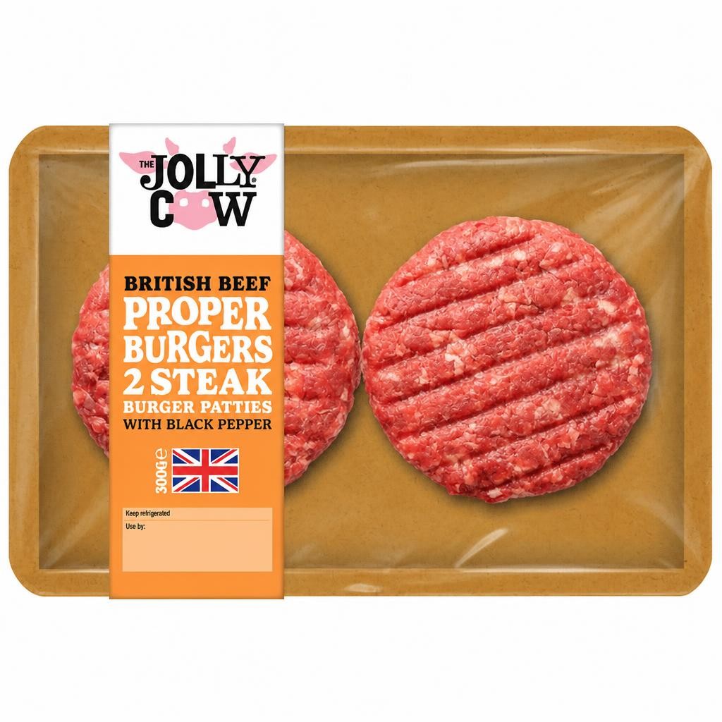 The Jolly Cow 300g Black Pepper British Beef Proper Burgers Steak Burger Patties