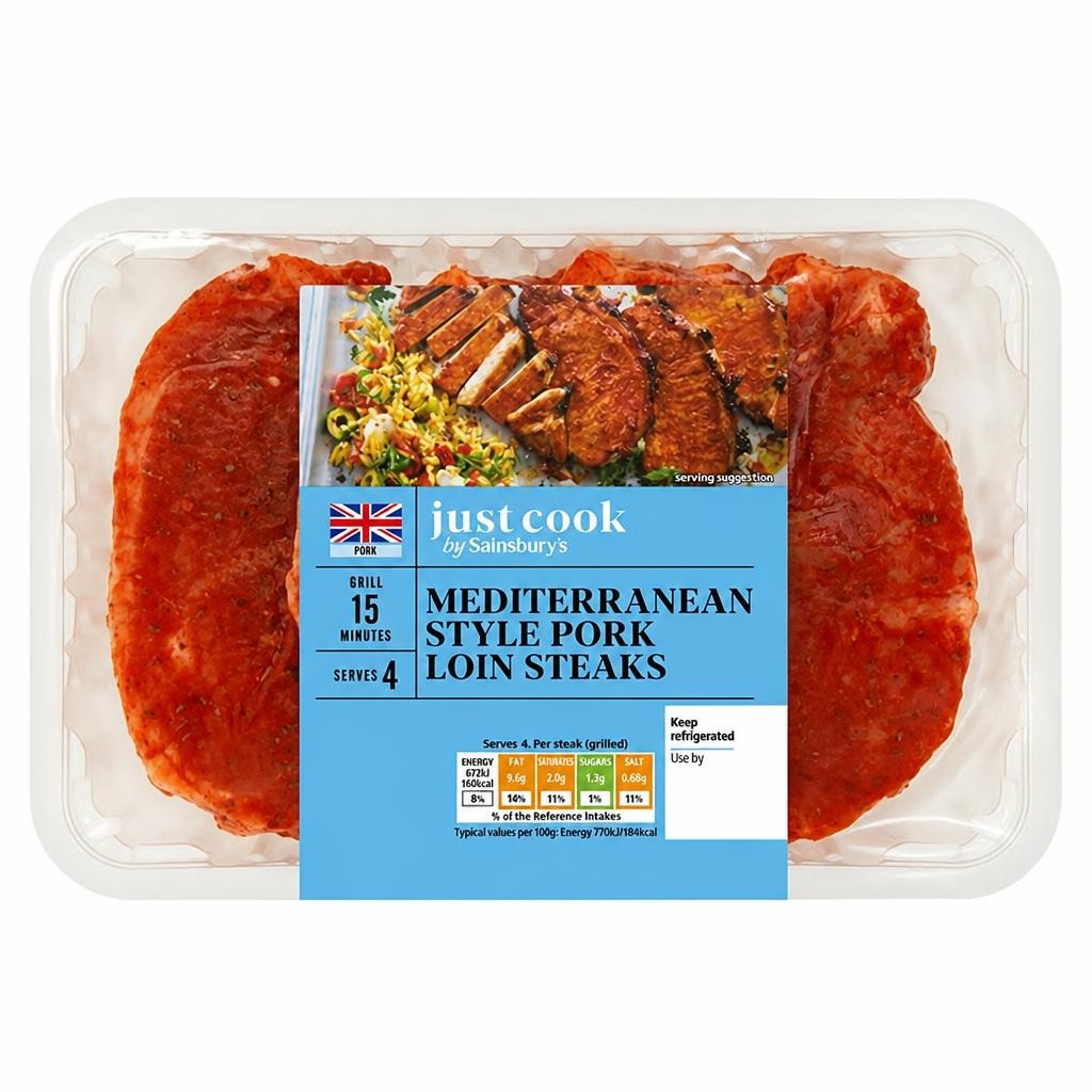 Sainsbury's Just Cook 440g Mediterranean Style Pork Loin Steaks