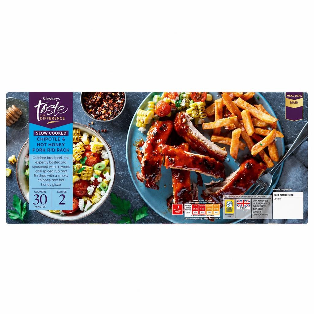 Sainsbury's 630g Chipotle & Hot Honey Slow Cooked Pork Rib Rack, Taste the Difference