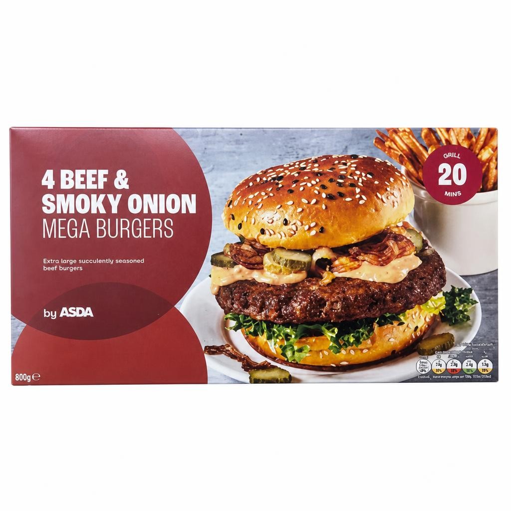 ASDA 4 Beef & Smoky Onion Mega Burgers 680g