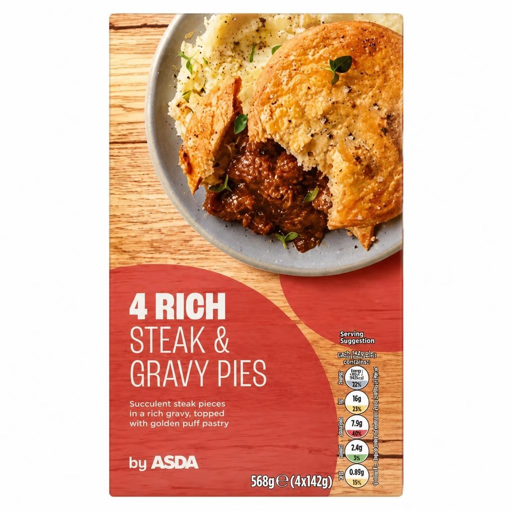 ASDA Rich Steak & Gravy Pies 568g (4 x 142g)