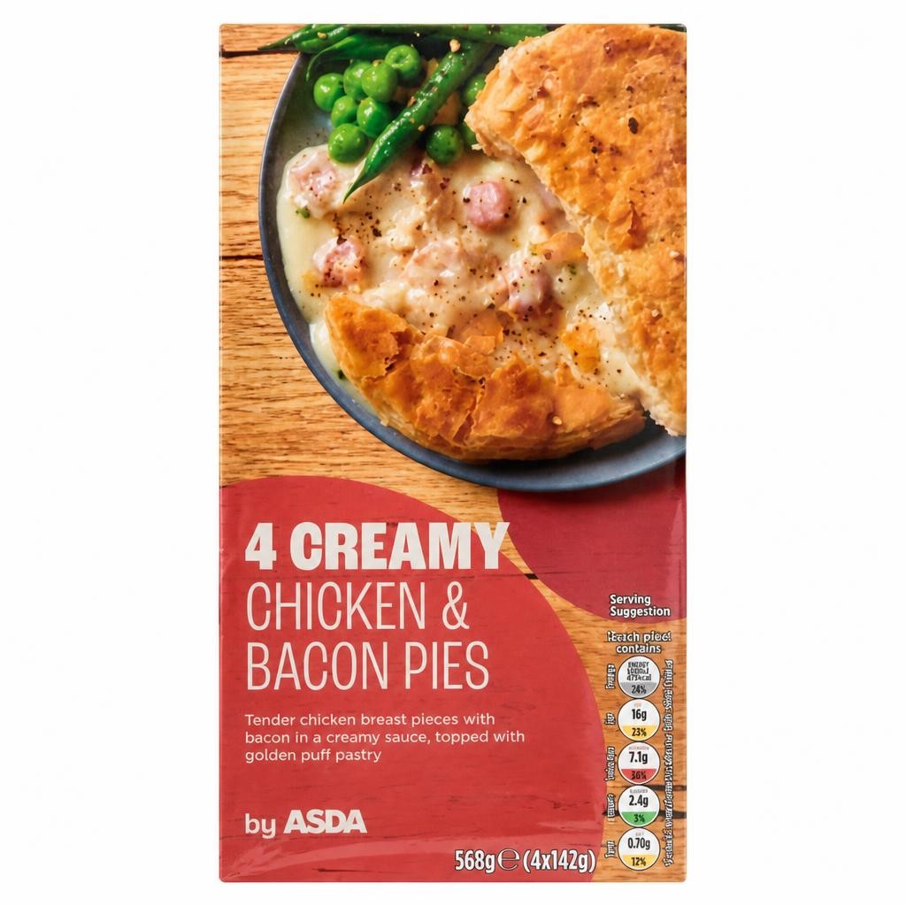 ASDA Creamy Chicken & Bacon Pies 568g (4 x 142g)