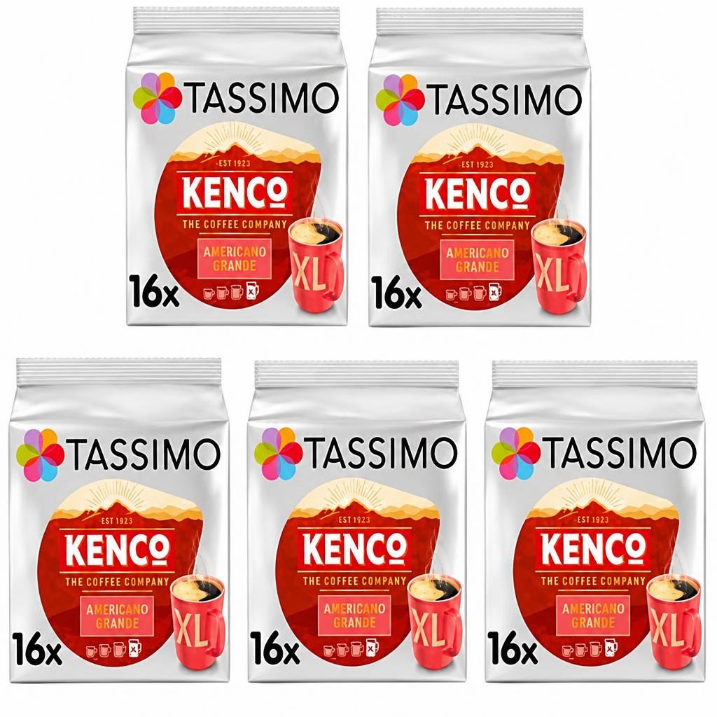 Tassimo Kenco Americano Grande XL Coffee Pods x16 (Pack of 5, Total 80 Drinks) - Premium Coffee Capsules