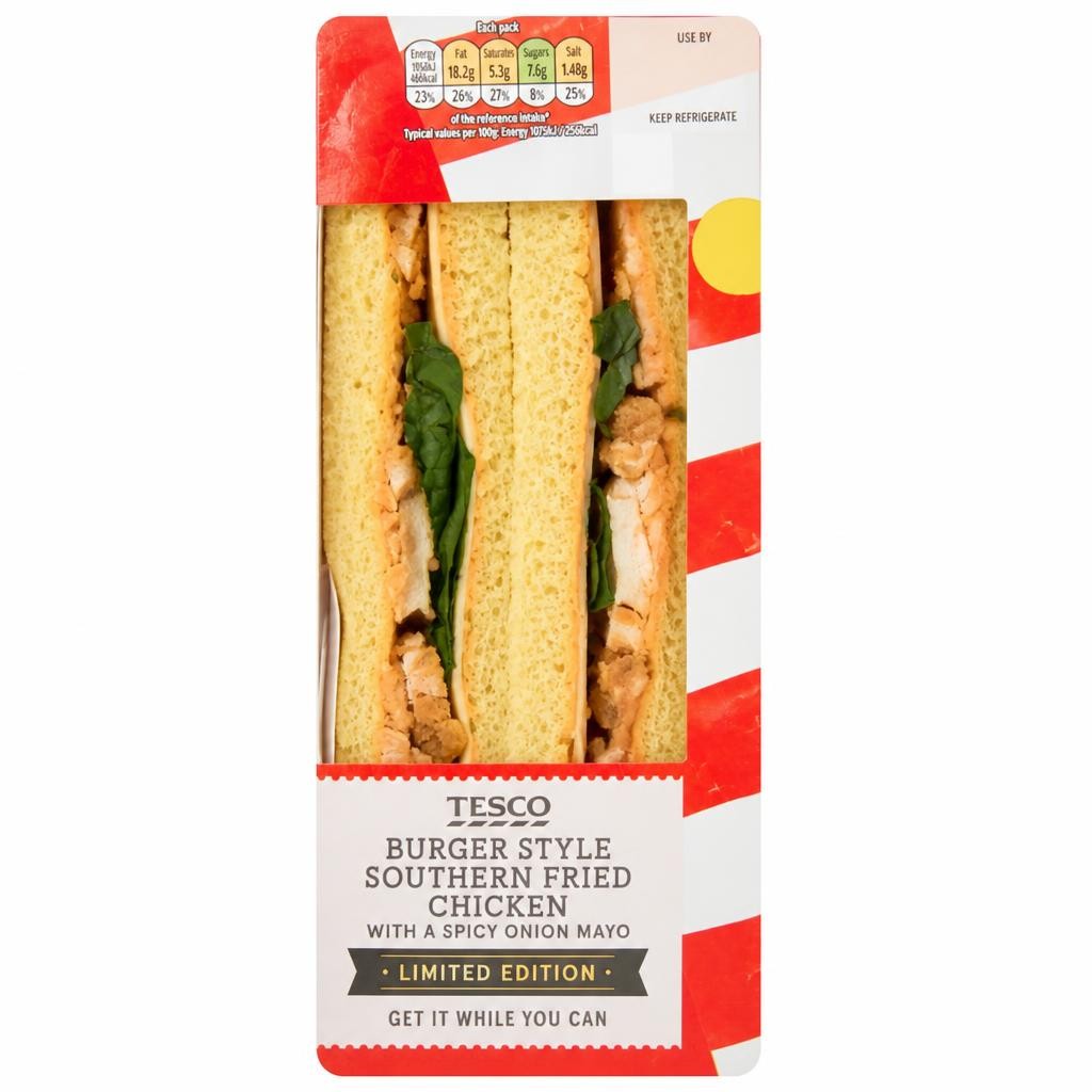 Tesco Burger Style Southern Fried Chicken & Spicy Onion Mayo Sandwich