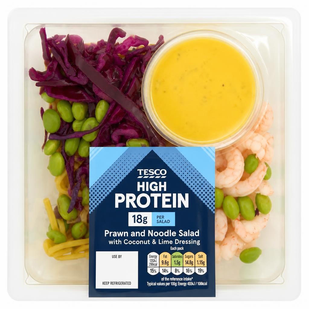 Tesco High Protein Prawn & Egg Noodle Salad with Coconut and Lime Dressing 275G