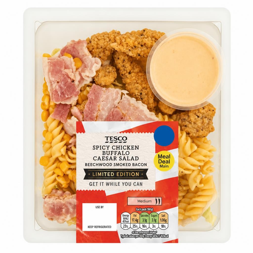 Tesco Spicy Chicken Buffalo Caesar Salad Smoked Bacon Limited Edition 280g