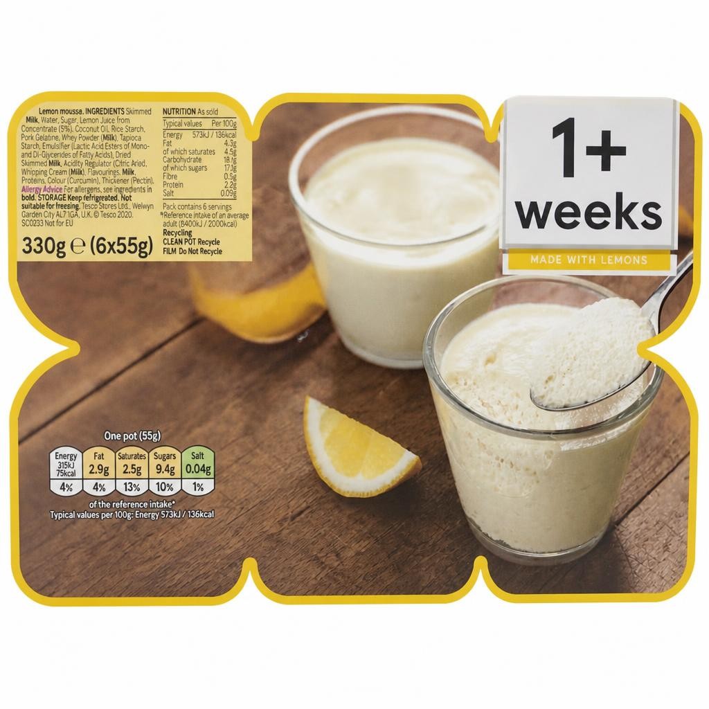 Tesco Lemon Mousse 6 x 55g