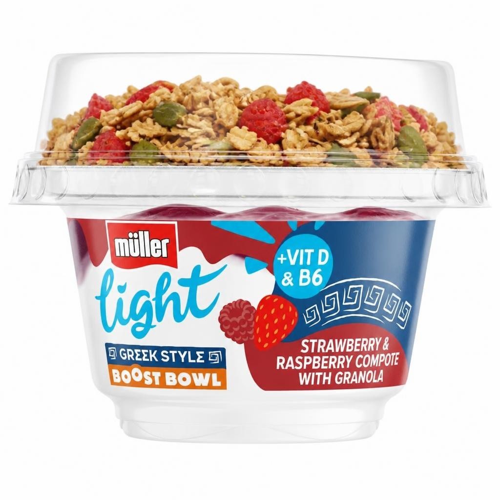 Muller Light Greek Boost Bowl Strawberry & Raspberry Yogurt with Granola 170g