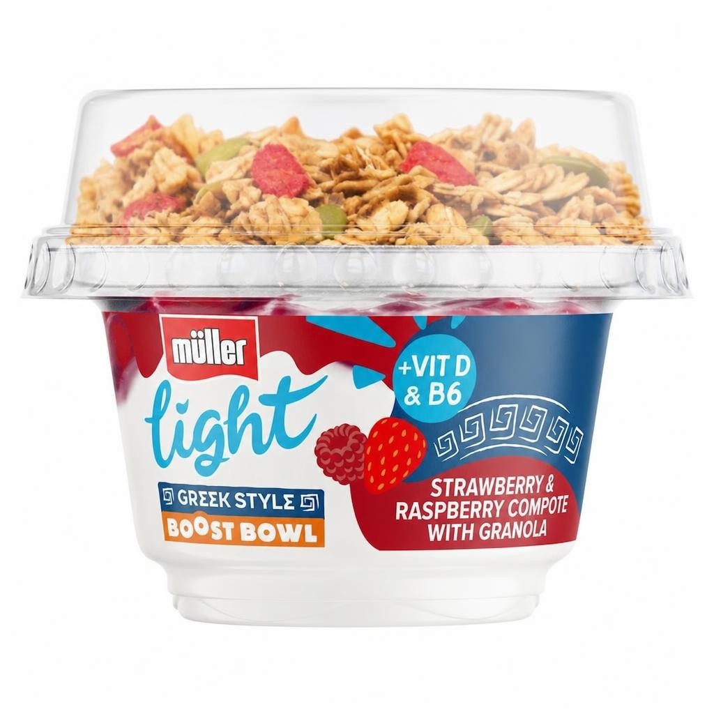 Muller Light Greek Boost Bowl Strawberry & Raspberry Yogurt with Granola 170g