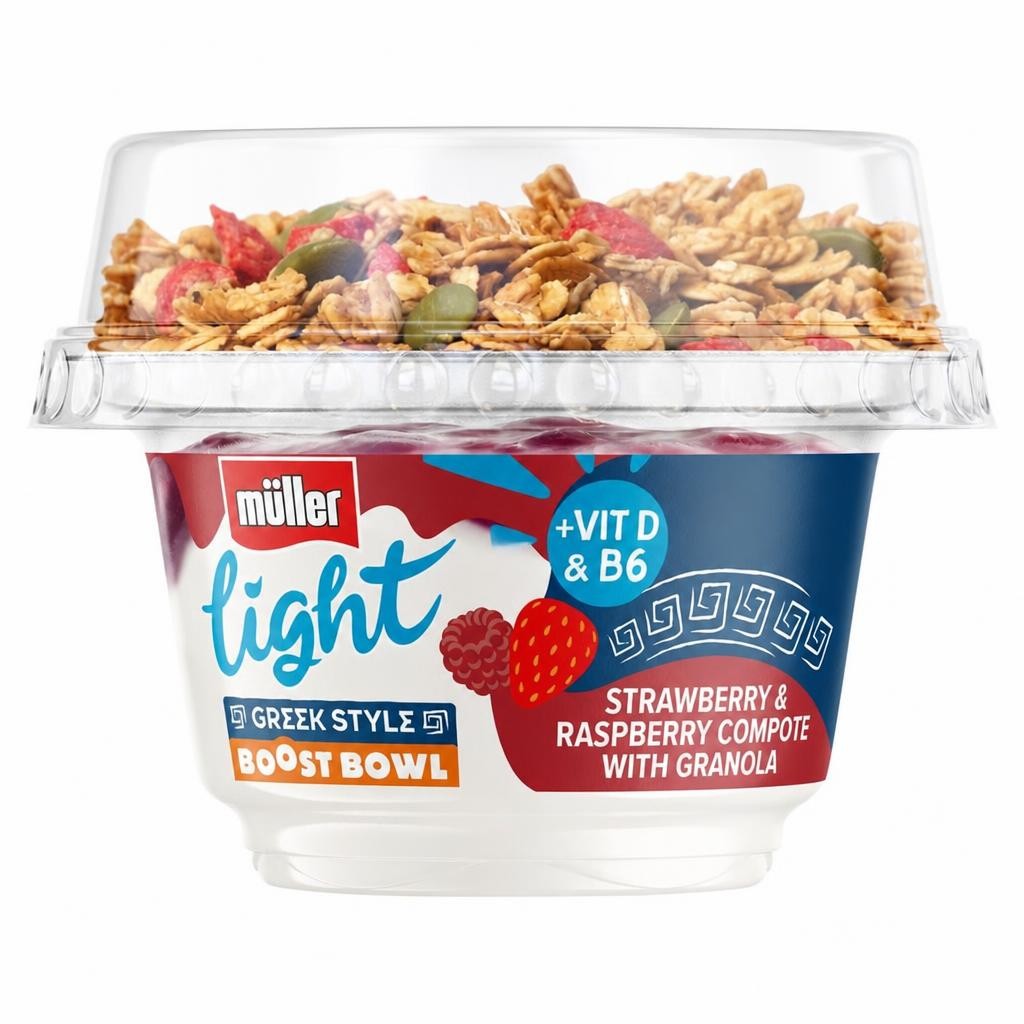 Muller Light Greek Boost Bowl Strawberry & Raspberry Yogurt with Granola 170g