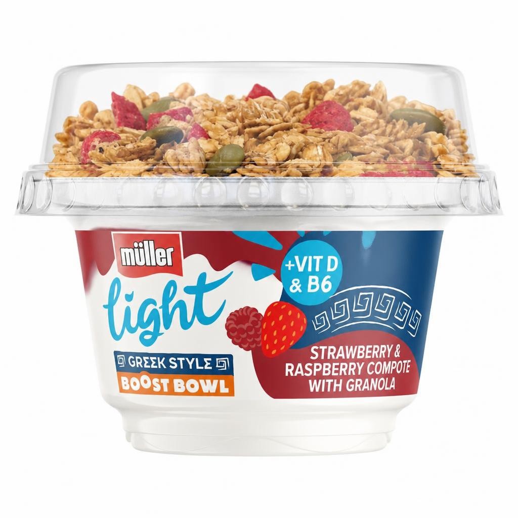 Muller Light Greek Boost Bowl Strawberry & Raspberry Yogurt with Granola 170g