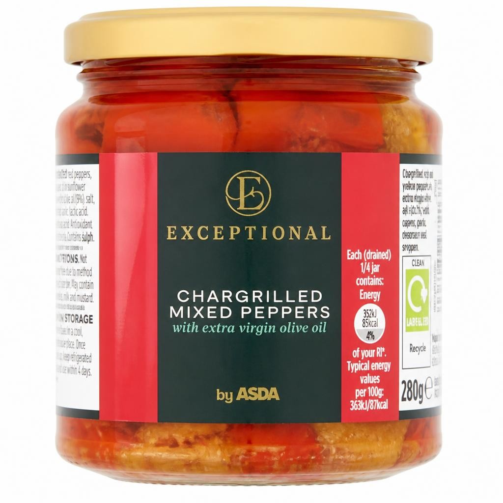 Exceptional by ASDA Chargrilled Mixed Peppers with Extra Virgin Olive Oil 280g