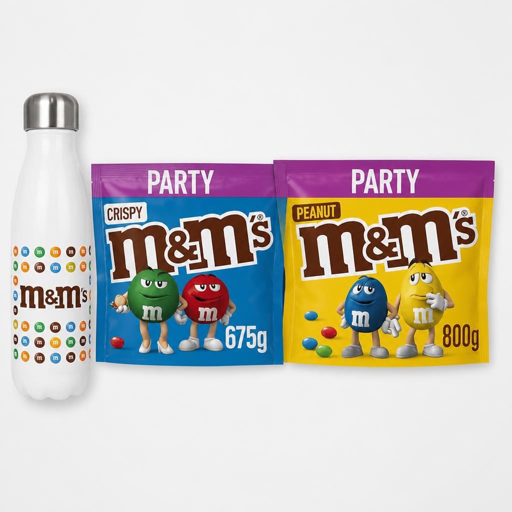 M&M's Crispy Pouch 850g, M&M's Peanut Pouch 1kg and M&M'S Bottle Gift for Him and Her, Perfect for Birthday, Thank You or Celebration Gifts