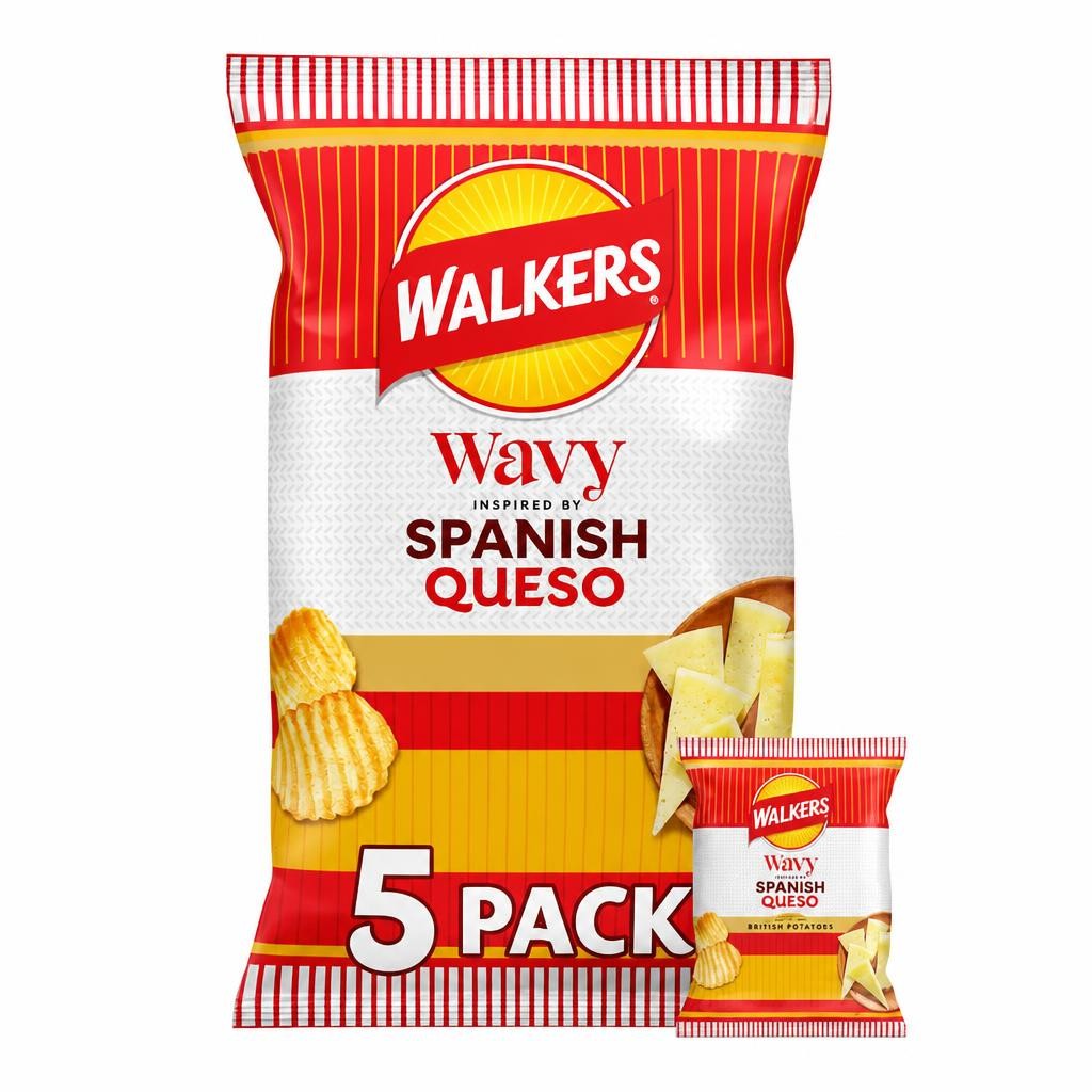Walkers Wavy Spanish Queso Cheese Flavour Potato Crisps 5x23g