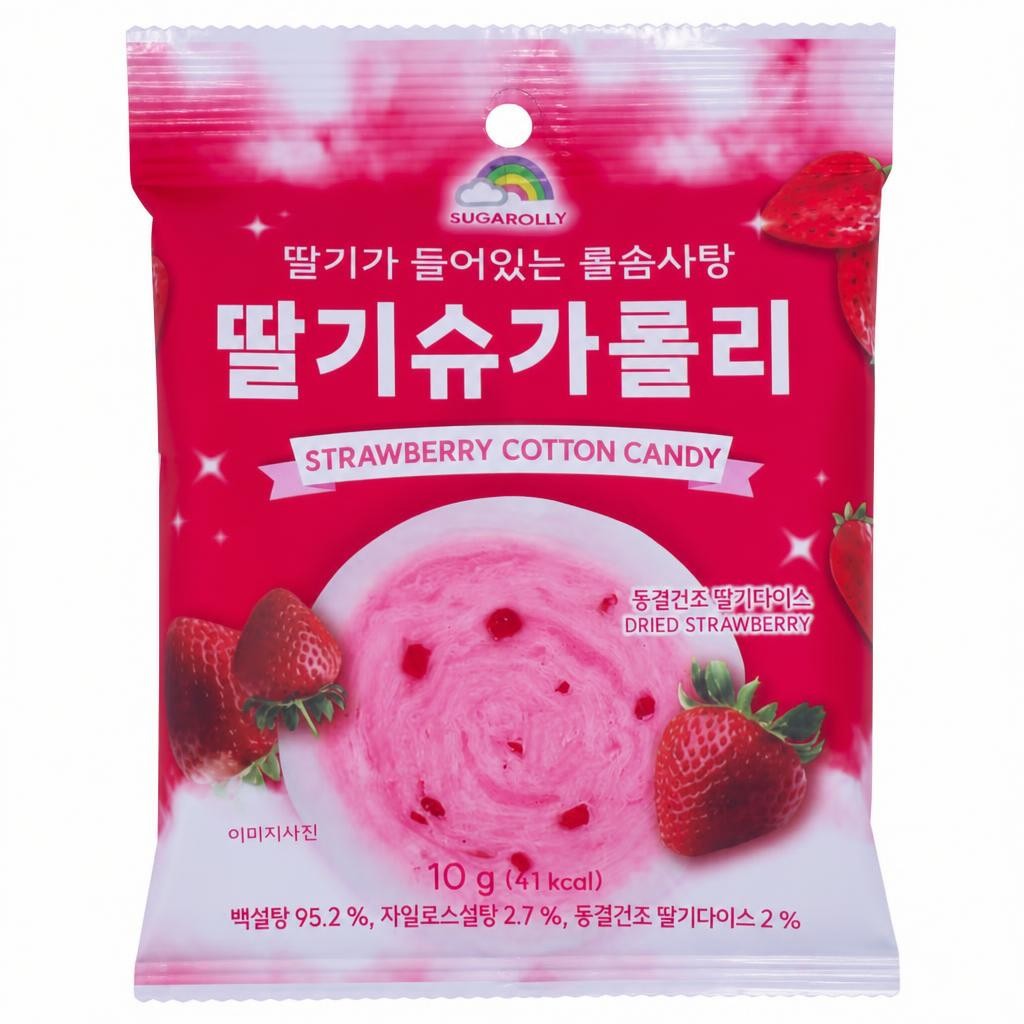 Sugarolly Strawberry Cotton Candy Roll 10g