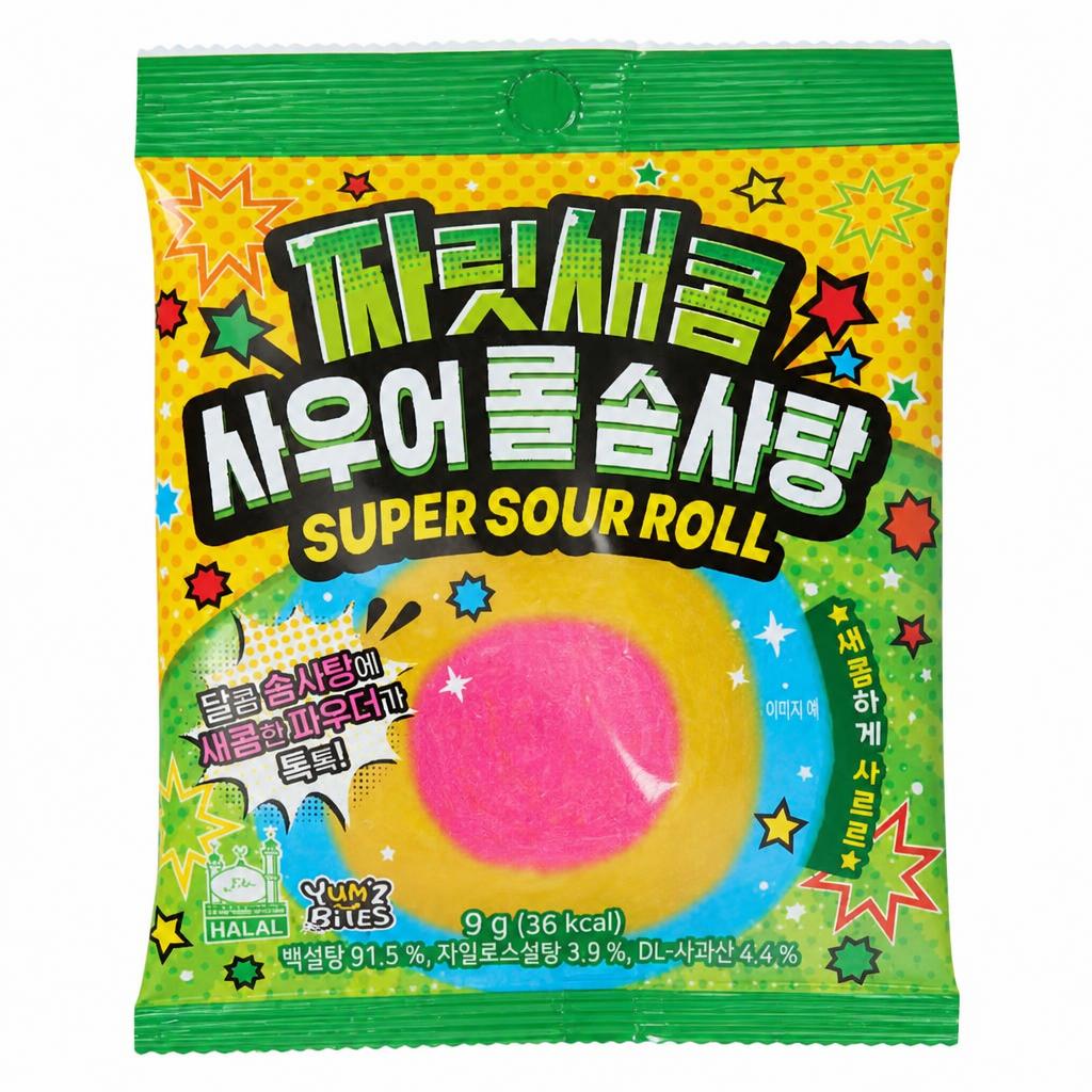 Yum'z Bites Super Sour Fruit Flavour Cotton Candy Roll 9g