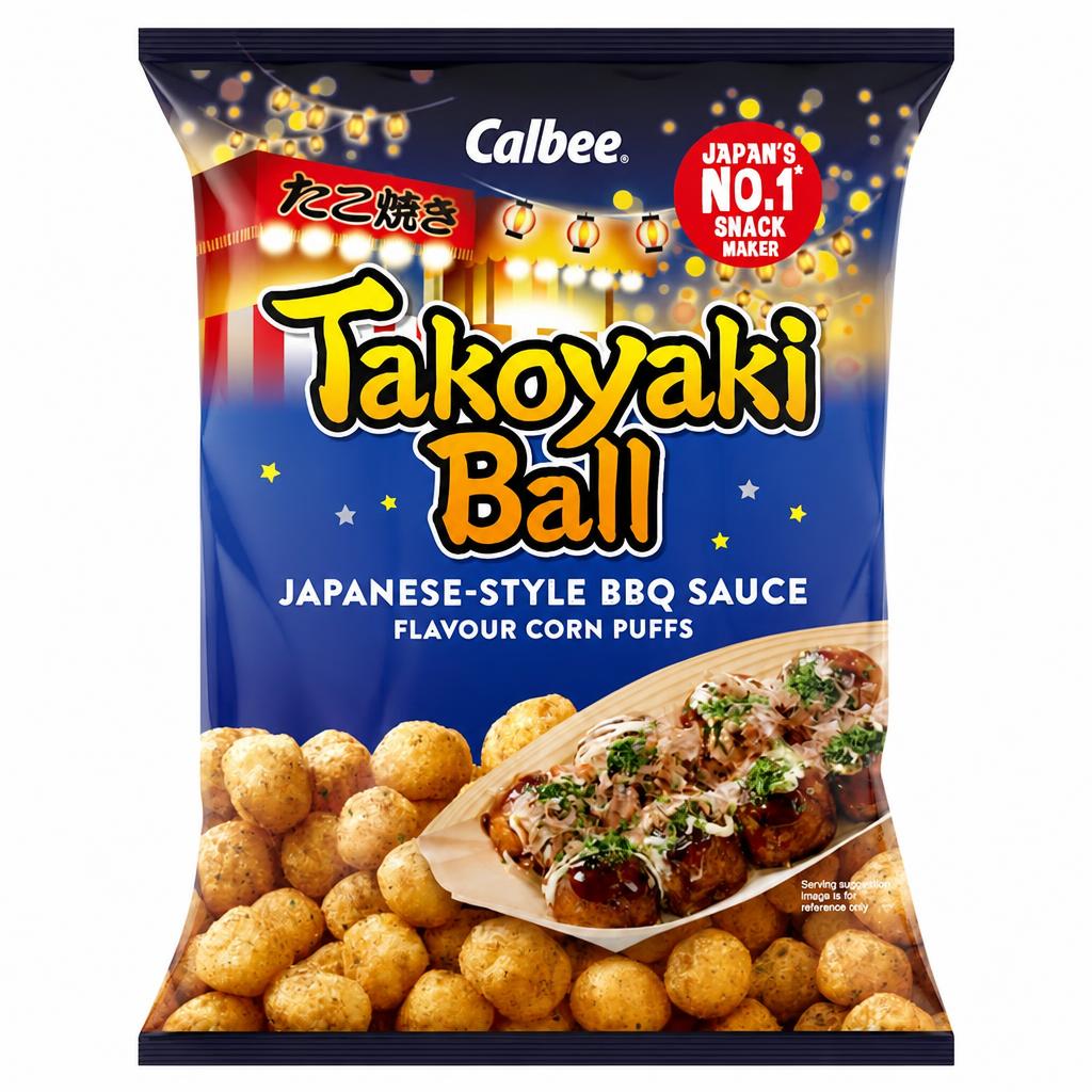 Calbee Takoyaki Ball Japanese Style BBQ Sauce Flavour Corn Puffs 75g