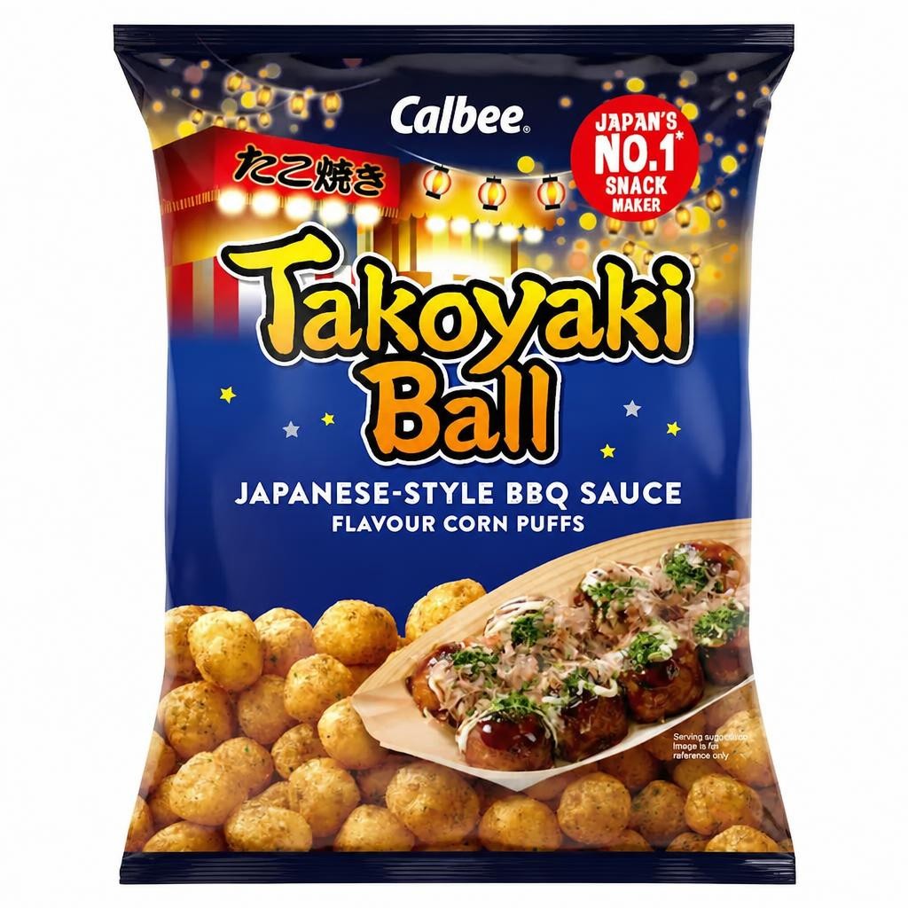 Calbee Takoyaki Ball Japanese Style BBQ Sauce Flavour Corn Puffs 75g