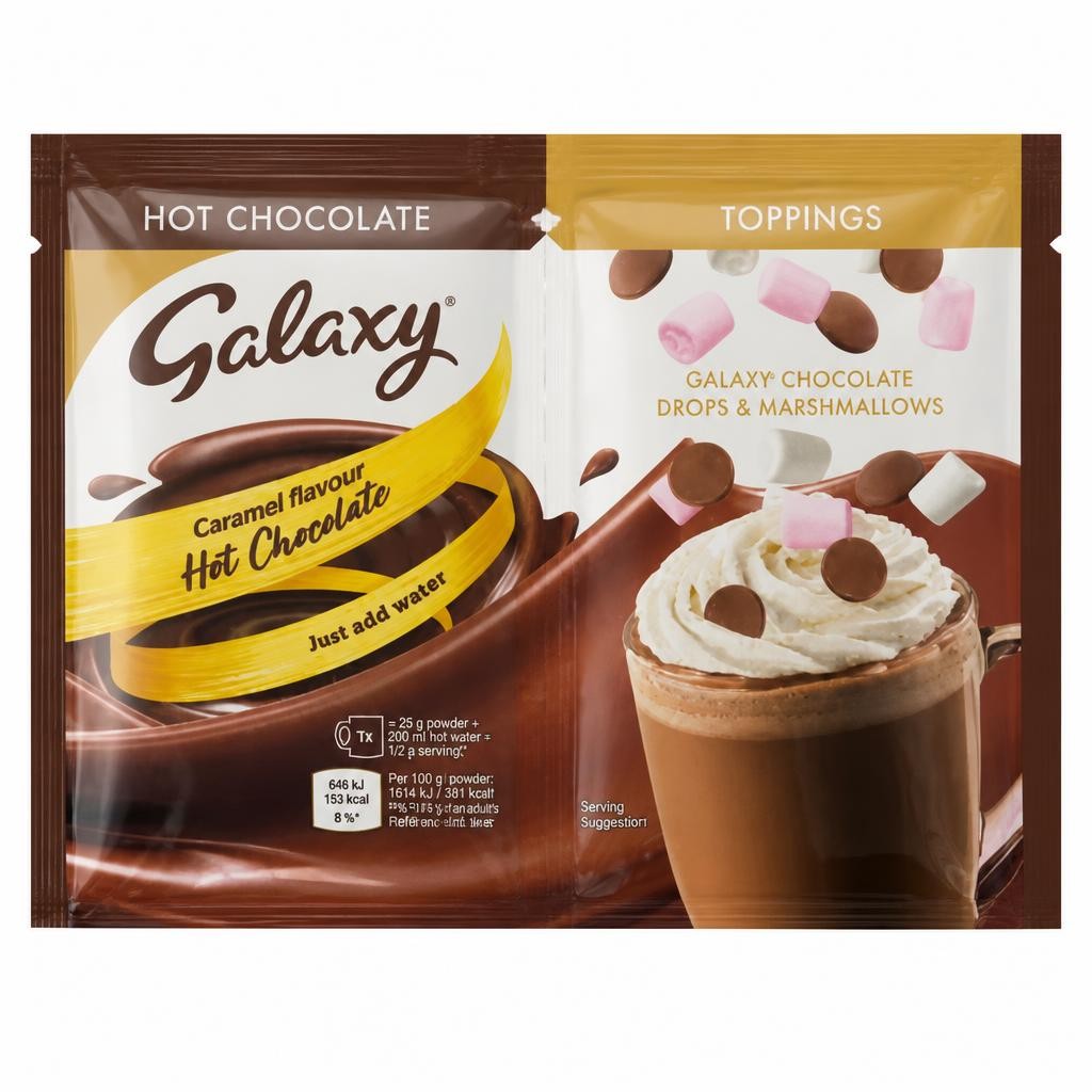 Galaxy Caramel Flavour Hot Chocolate Galaxy Chocolate Drops & Marshmallows 37g ((2 x 6 g e) +25g)