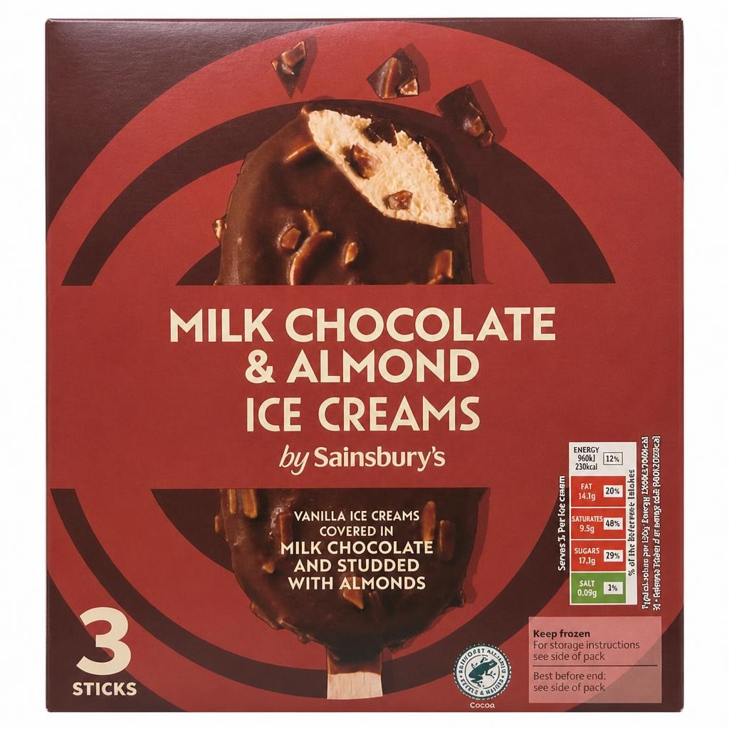 Sainsbury's 3 x 110ml Milk Chocolate & Almond Ice Creams