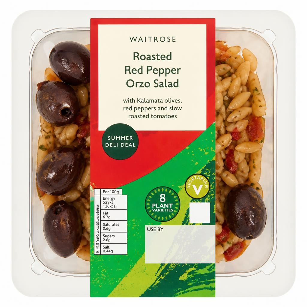 Waitrose Summer Orzo, Fire Roasted Pepper & Black Olive Salad
