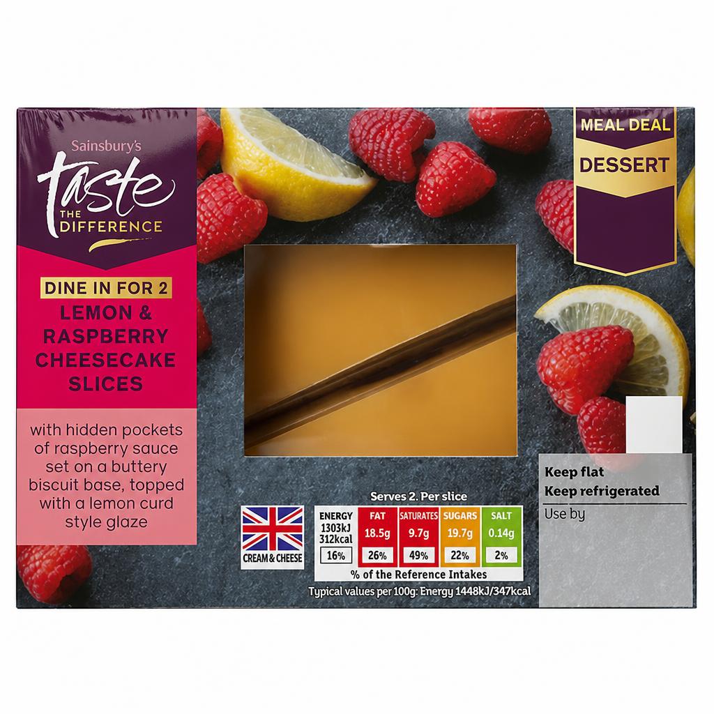 Sainsbury's 2 x 90g Lemon & Raspberry Cheesecake Slices, Taste the Difference
