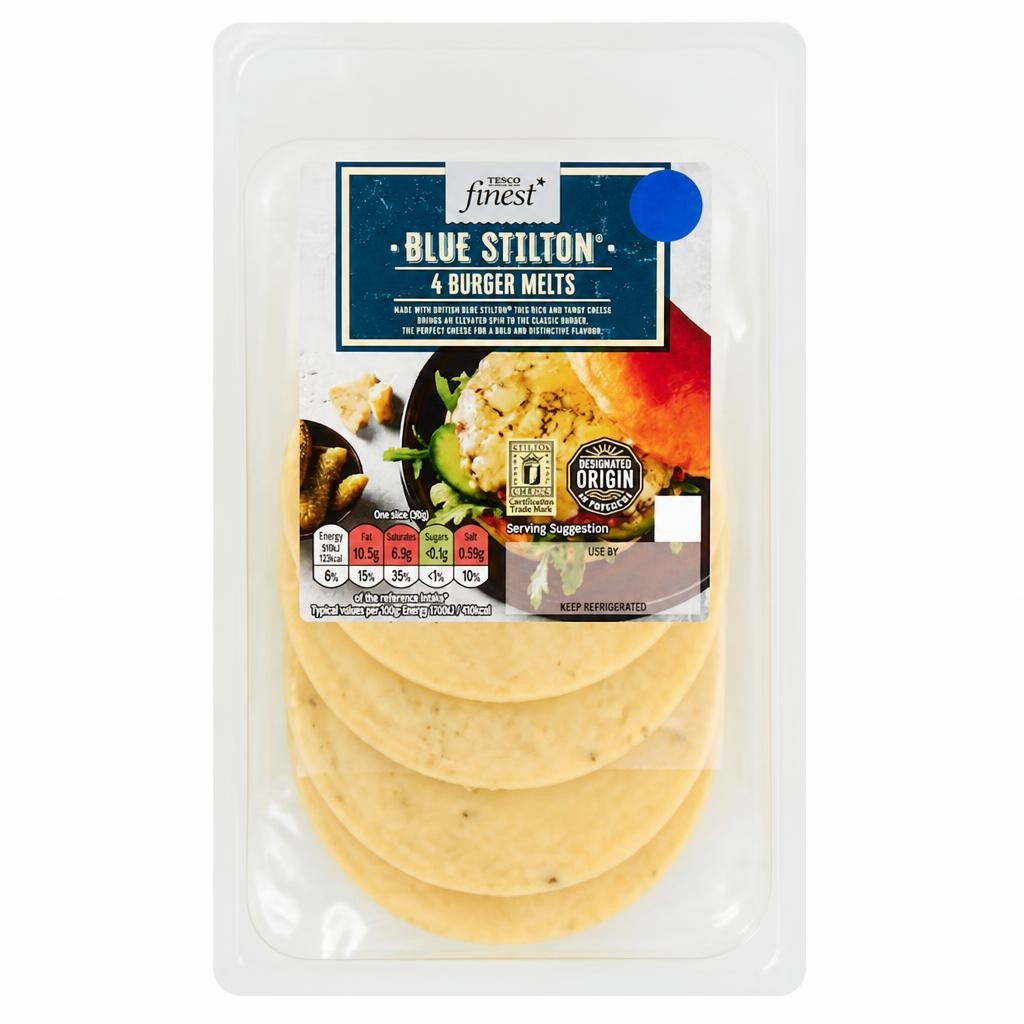 TESCO FINEST BLUE STILTON 4 BURGER MELTS 120G
