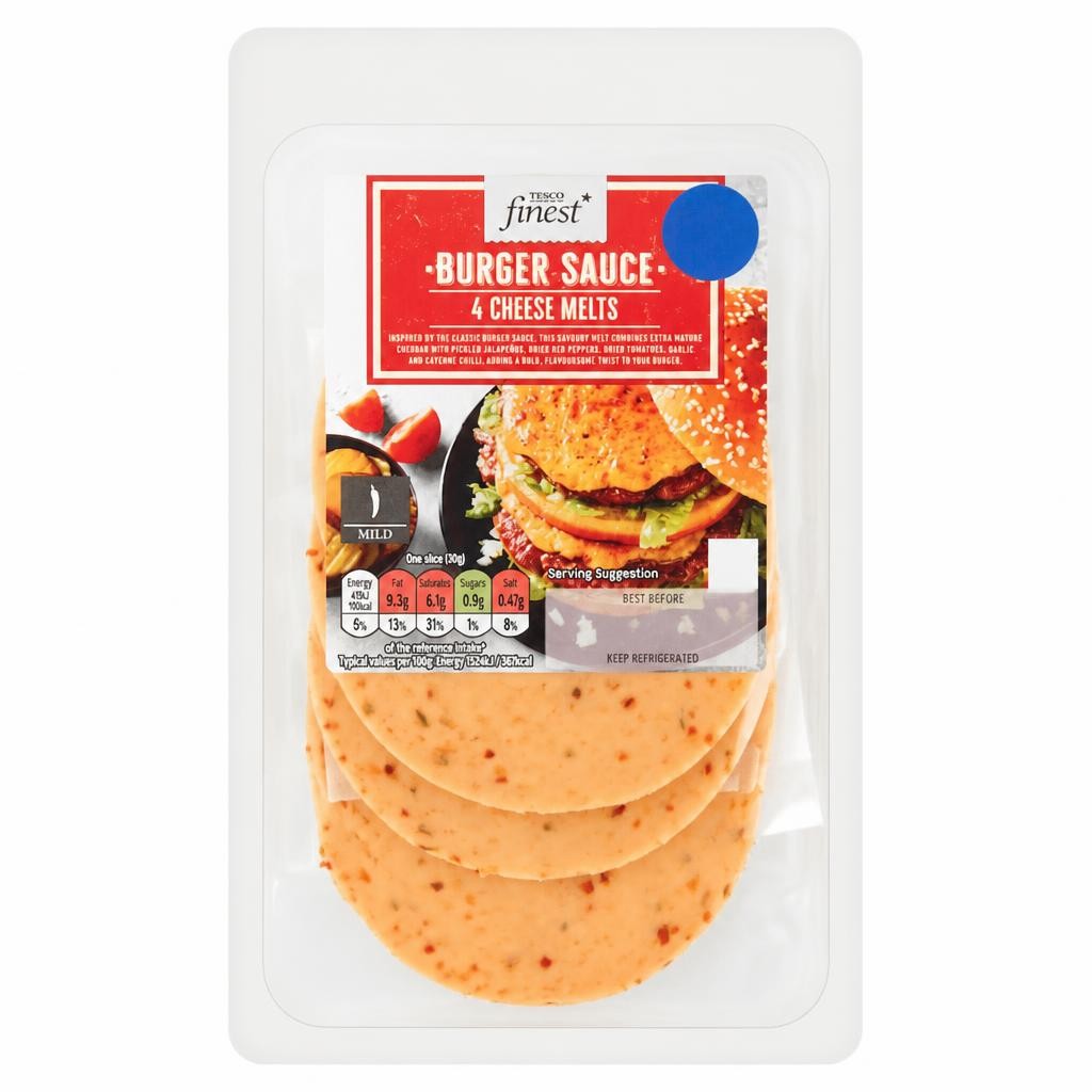 TESCO FINEST BURGER SAUCE 4 CHEESE MELTS 120G