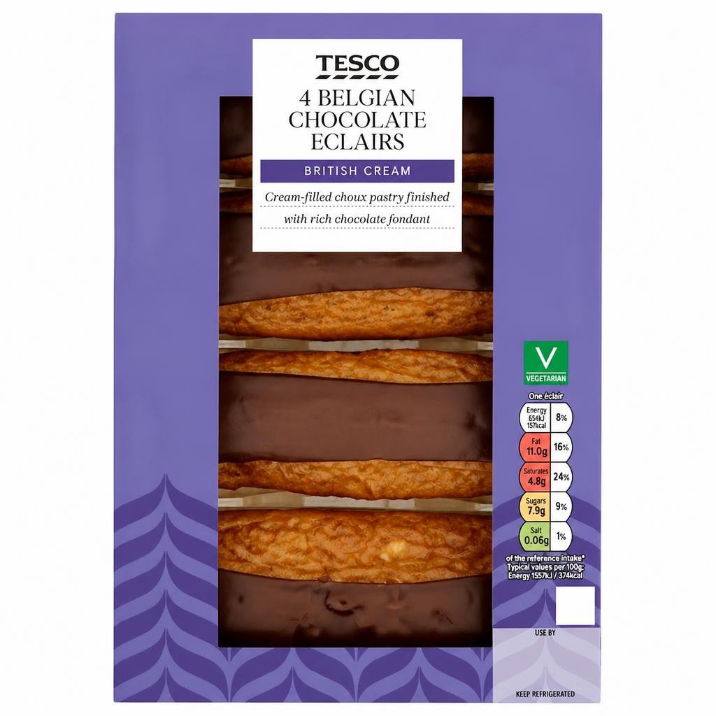 Tesco 4 Belgian Chocolate Eclairs