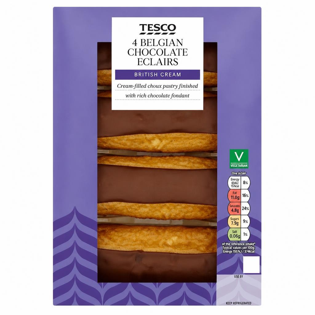 Tesco 4 Belgian Chocolate Eclairs