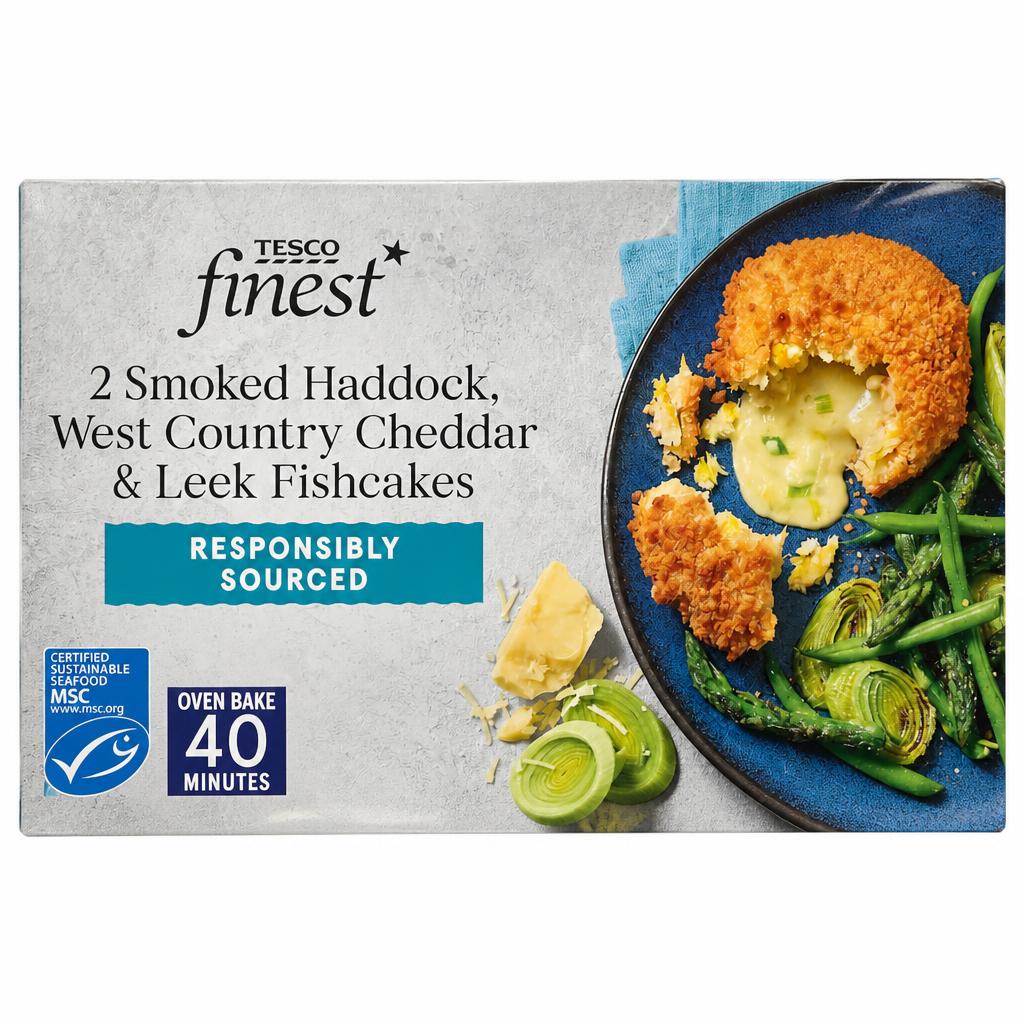 Tesco Finest 2 smocked Haddock, West country cheddar & leek Fishcake 290G