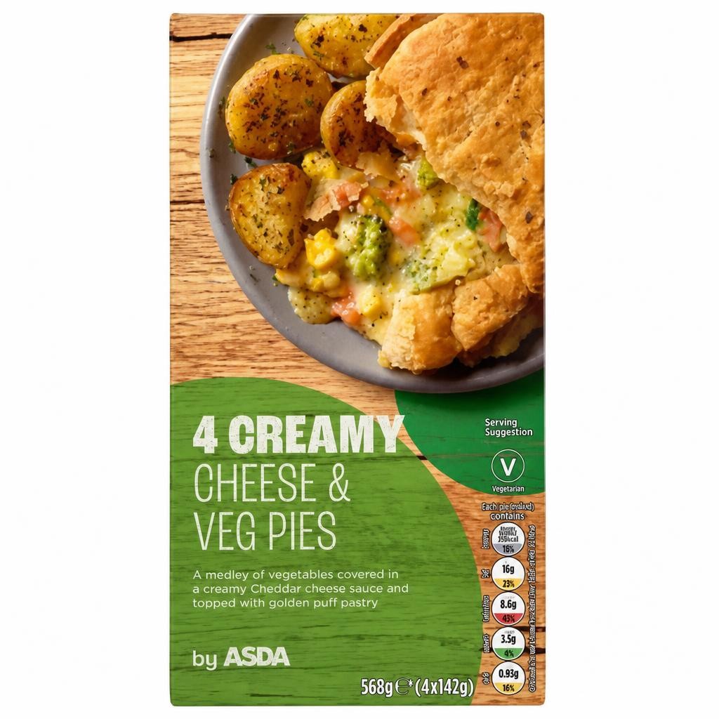 ASDA Creamy Cheese & Veg Pies 4 x 142g (568g)