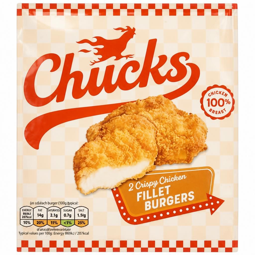 Chucks 2 Crispy Chicken Fillet Burgers 230g