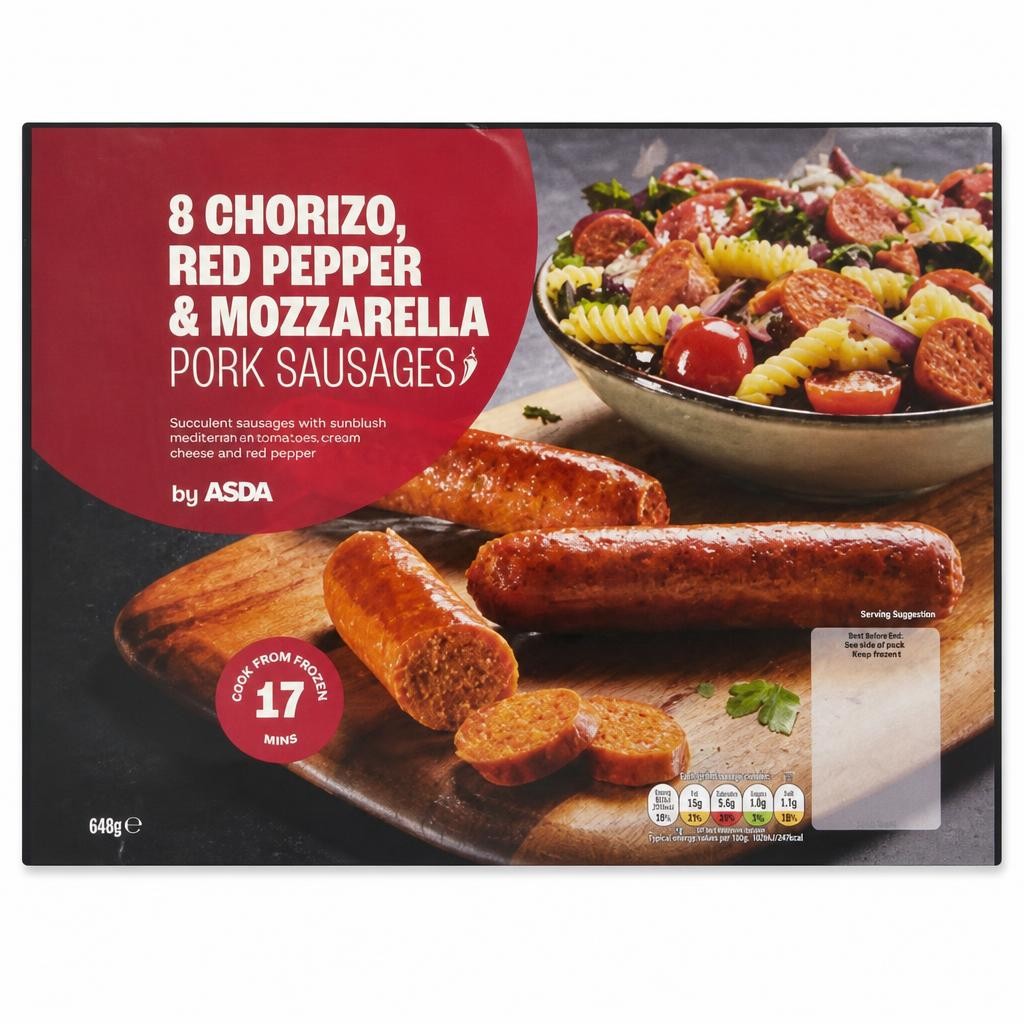 ASDA 8 Chorizo, Red Pepper & Mozzarella Pork Sausages 640g