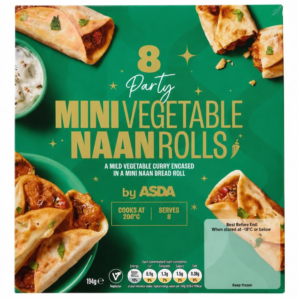 ASDA 8 Party Mini Vegetable Naan Rolls 176g