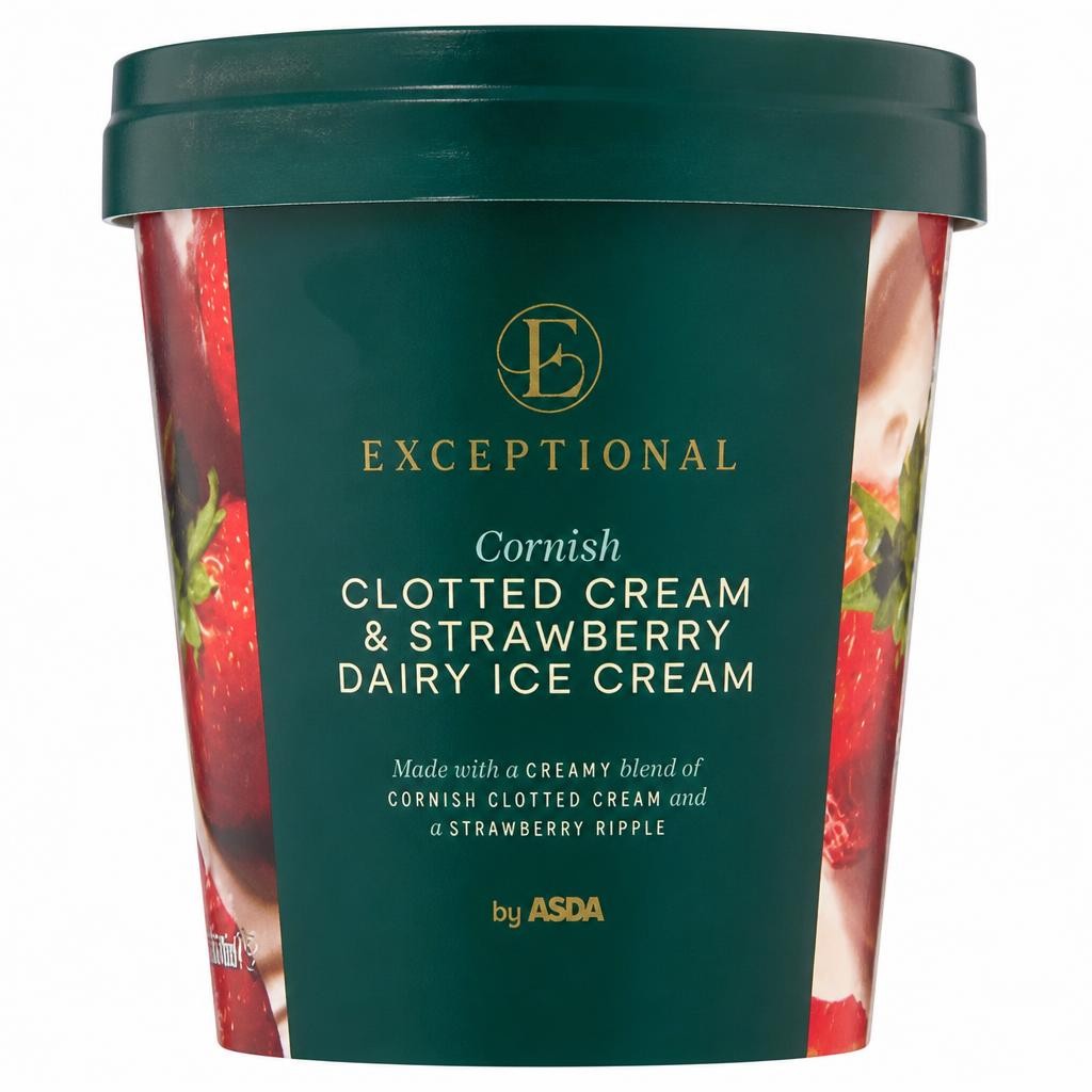 Exceptional by ASDA Cornish Clotted Cream & Strawberry Dairy Ice Cream 500ml