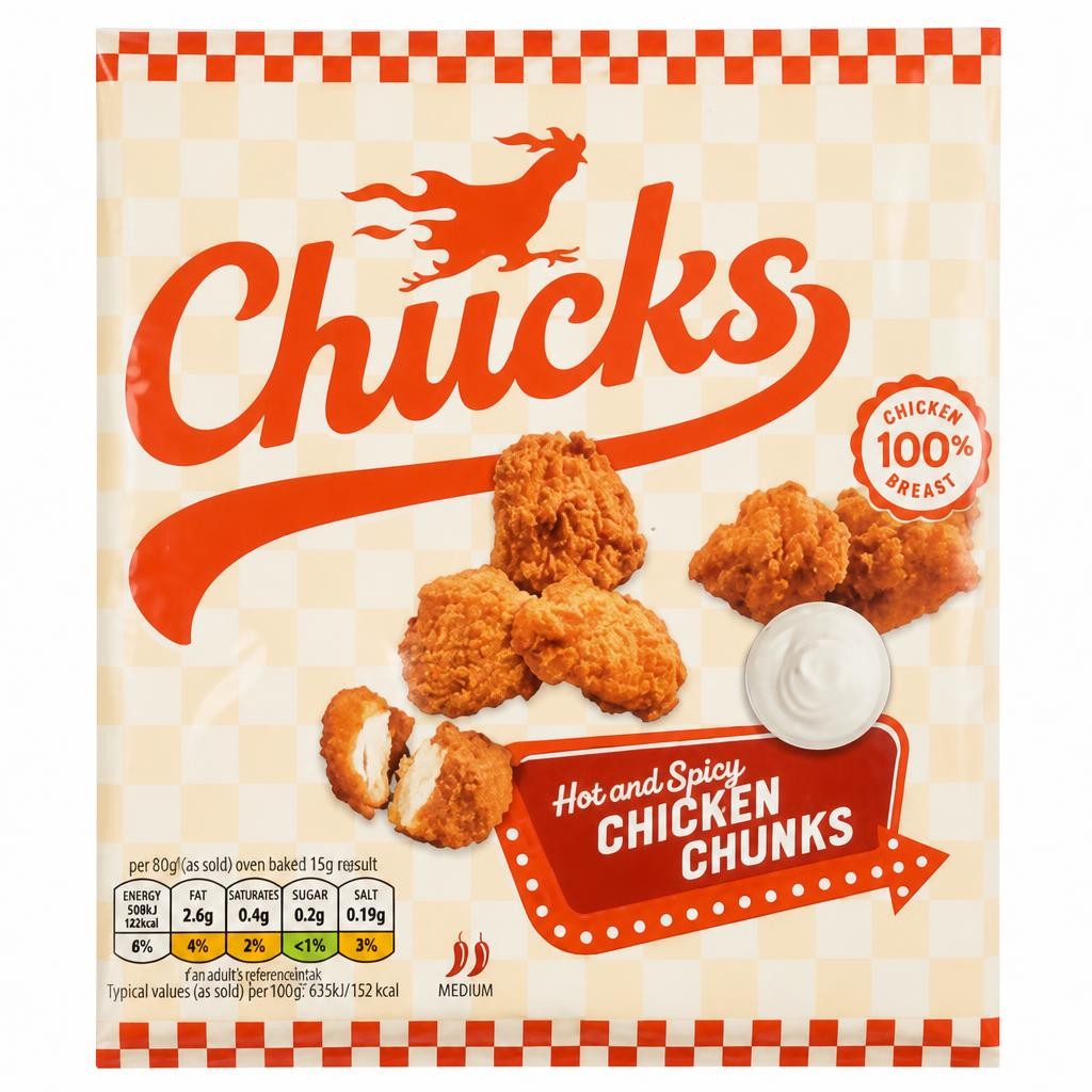 Chucks Hot and Spicy Chicken Chunks 225g